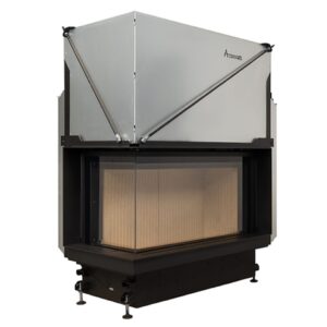 Focar de șemineu - Quattro 90 L Premium Edition – Colț panoramic stânga, 2 suprafețe vitrate, 14.8 KW, randament >80%